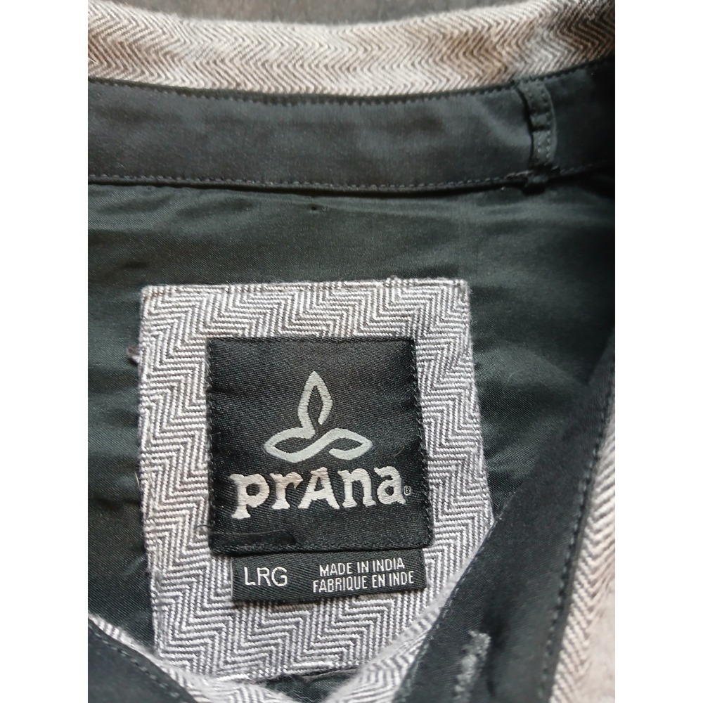 Prana Mens Gray Umber Lybeck Flannel Button Up Long Sleeve Shirt SIZE LARGE - Picture 3 of 12